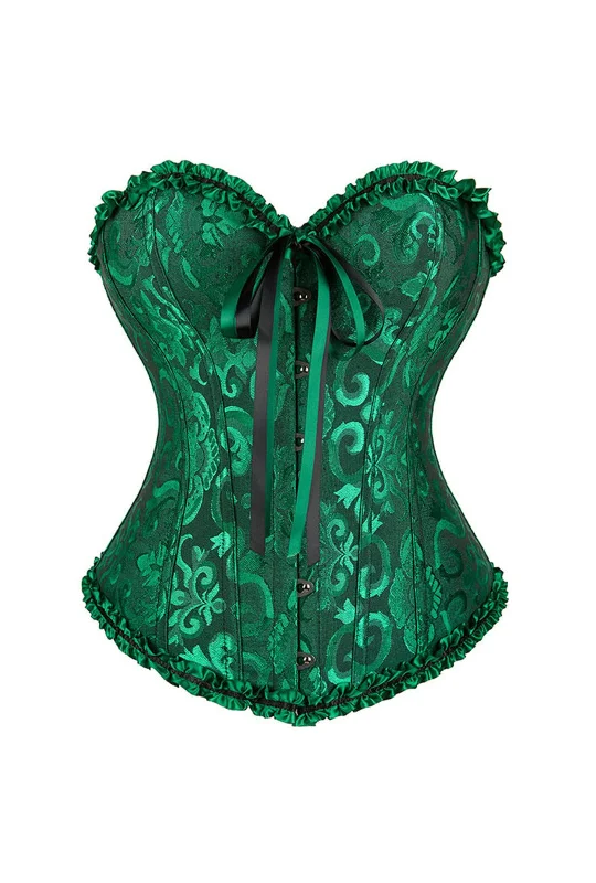 pink satin corset-Green Busk Closure Overbust Corset