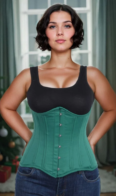 corset with floral lace-Underbust Plus Size Green Taffeta Long Corset