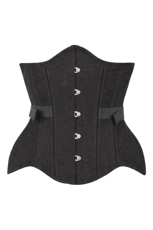 corset for vintage wedding-Sidera Curvy Black Brocade Waist Training Corset with Fan Lacing