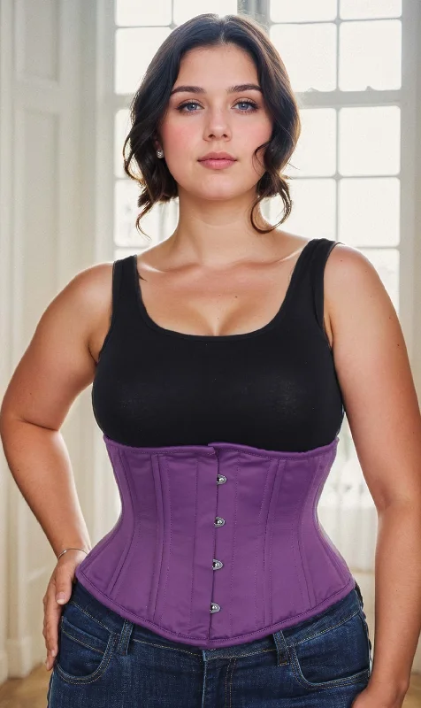 corset with layered design-Underbust Plus Size Purple Taffeta Corset