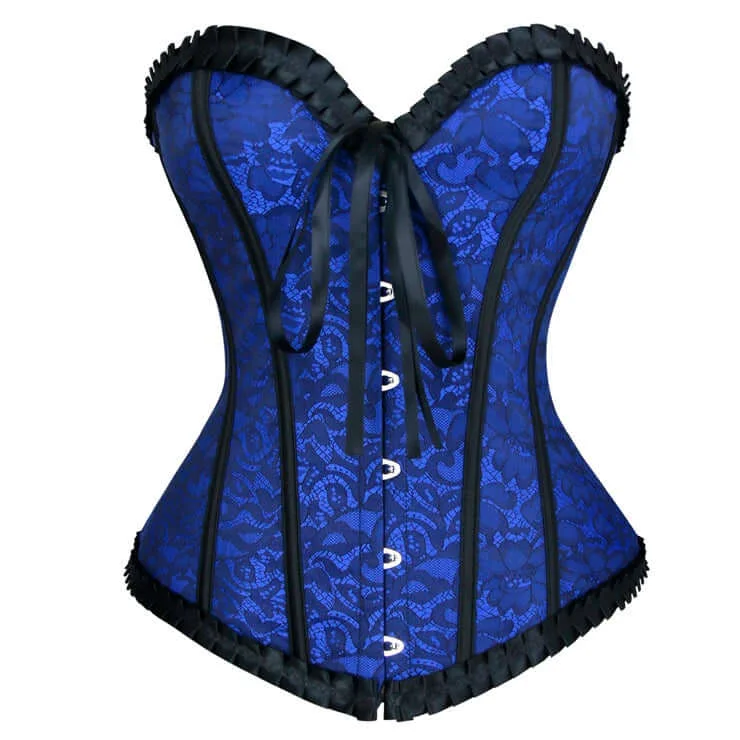 corset with layered hem-Blue Lace Overlay Overbust Corset