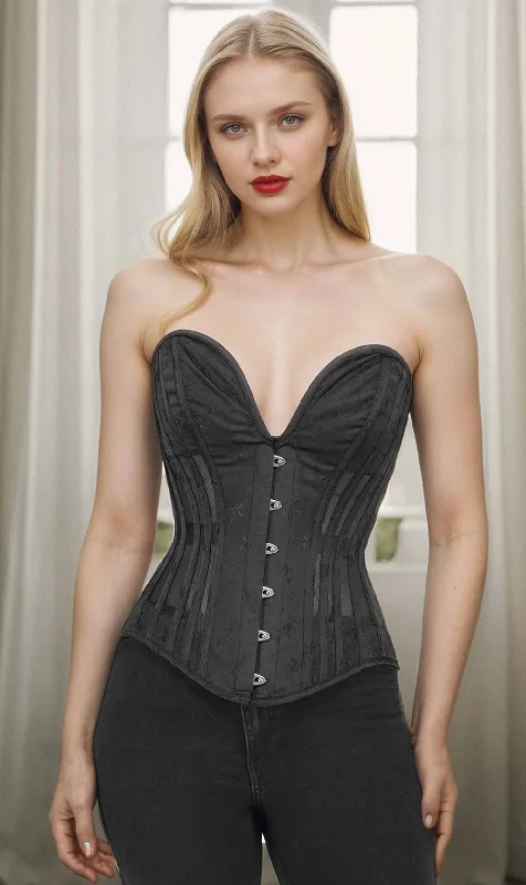 satin corset lingerie-Alice Black Mesh Overbust Corset