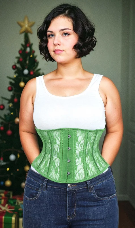 corset with bold stripes-Underbust Green Mesh with Lace Waspie Corset