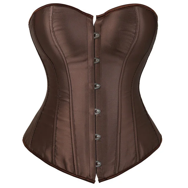 corset with bold trim-Brown Classic Satin Overbust Corset