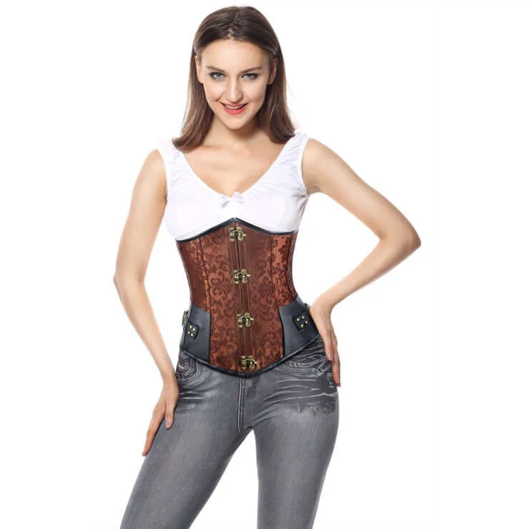 corset for dance performance-Brown & Black Steel-Boned Underbust