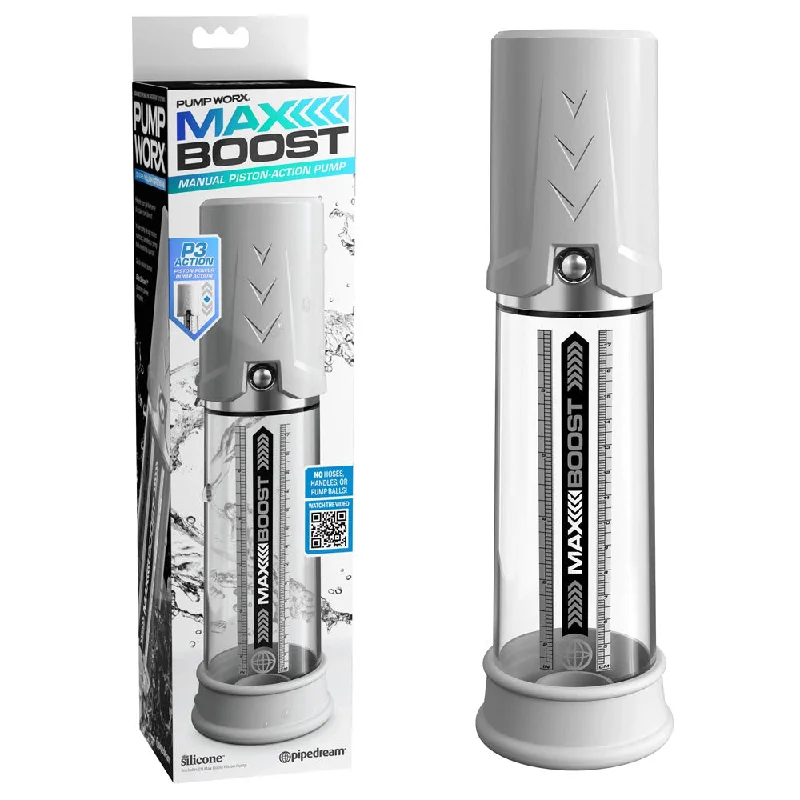 Battery sleeve masturbator-Pump Worx Max Boost Penis Pump - White