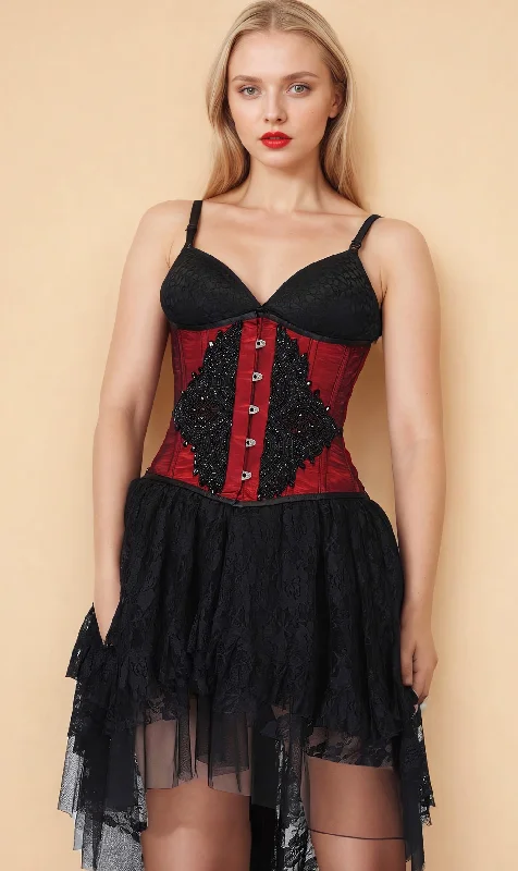 corset with satin ribbons-Cora Embroidered Couture Corset