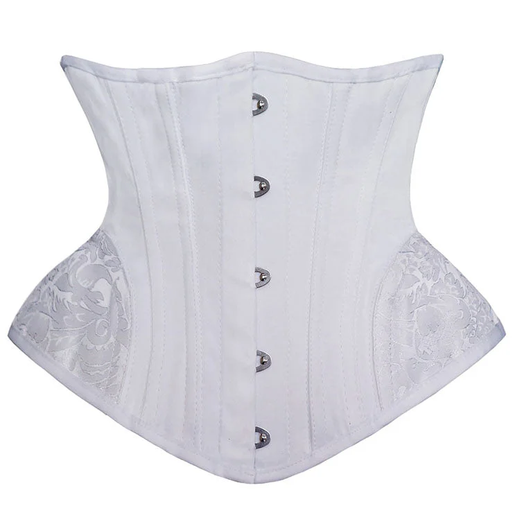 corset with studded straps-White Steel-Boned Cincher with Hip detail Underbust Corset