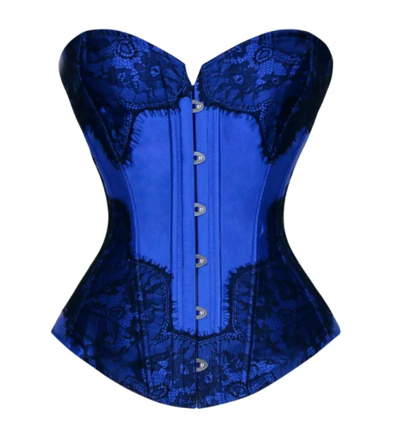 corset for retro dress-Blue Satin and Lace corset