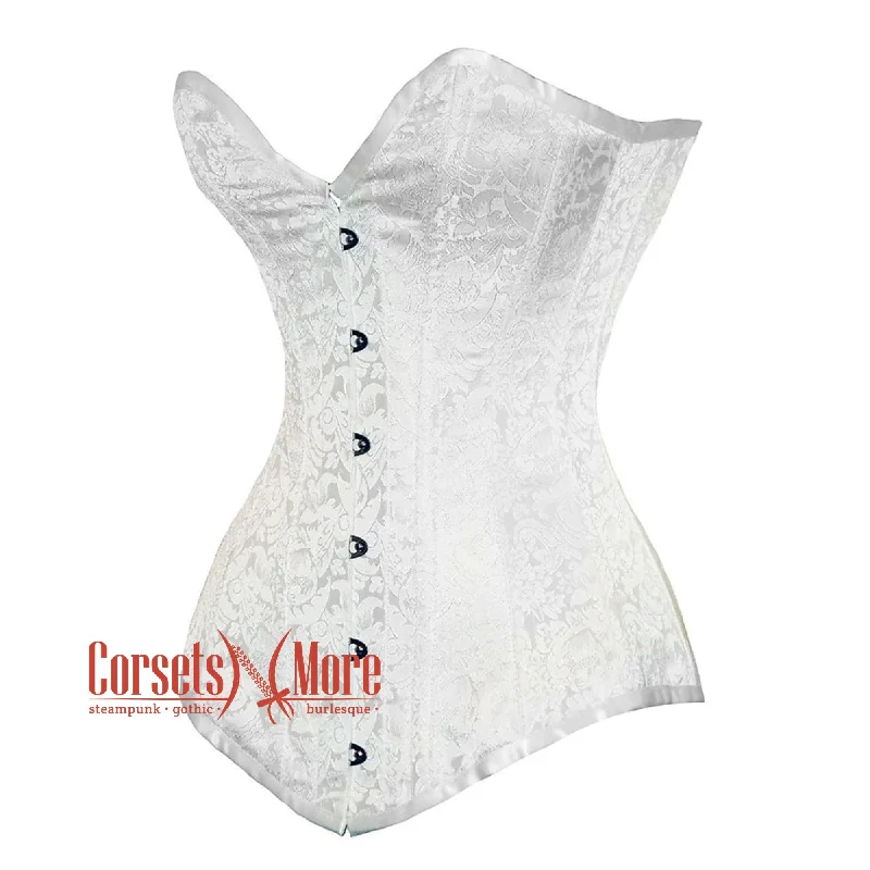 black satin corset-Plus Size White Brocade Gothic Burlesque Waist Training Overbust Corset Bustier Top