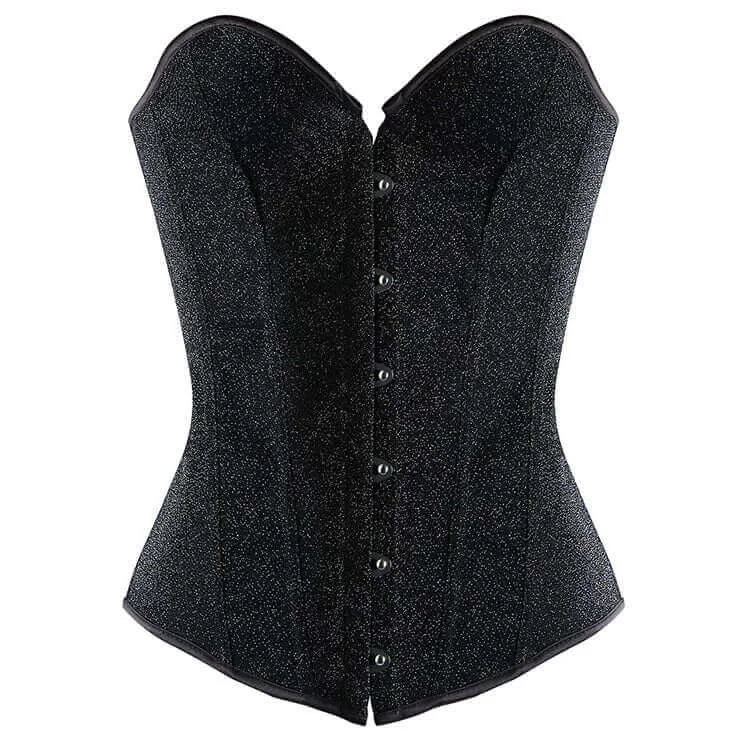 corset with sheer straps-Black Glittery Overbust Corset