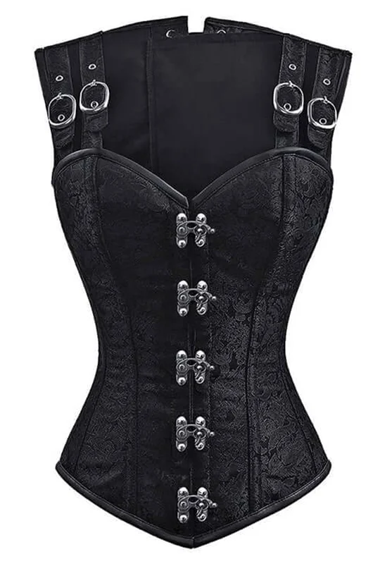 corset for dance outfit-Black Jacquard Pirate Steampunk Corset Vest