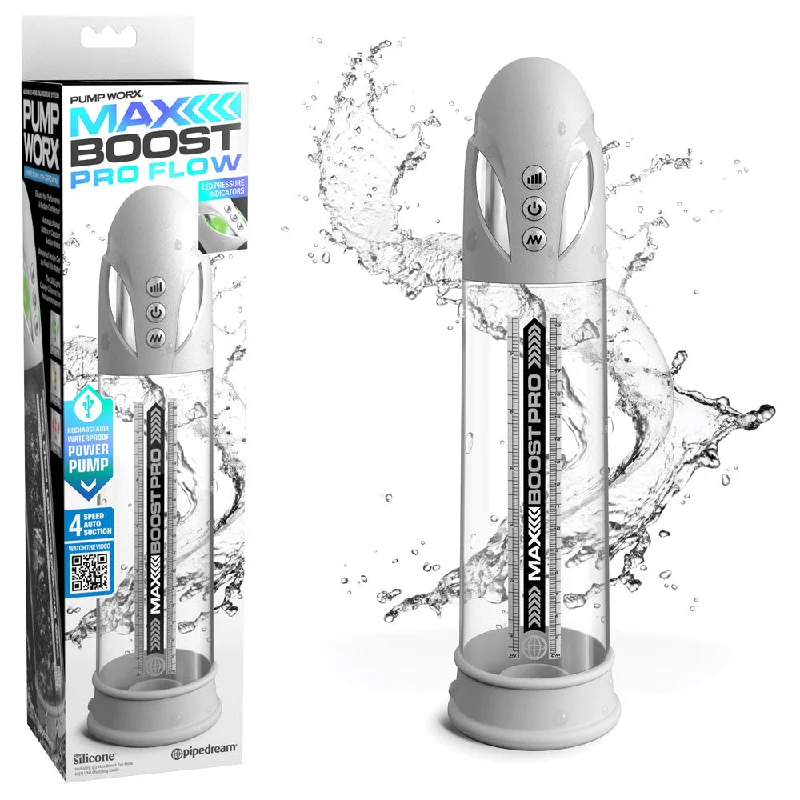 Waterproof sleeve masturbator-Pump Worx Max Boost Pro Flow Penis Pump- White