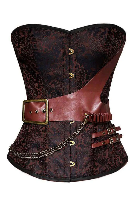 corset with floral design-Brown Jacquard Corset Strap and Chain