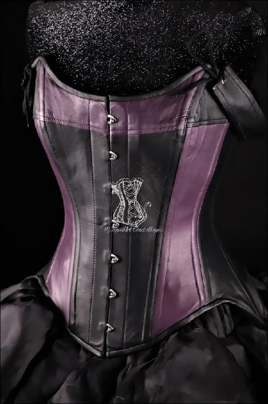 nipple vibration accessories-Leather Overbust Corset; Tulip in Black & Purple