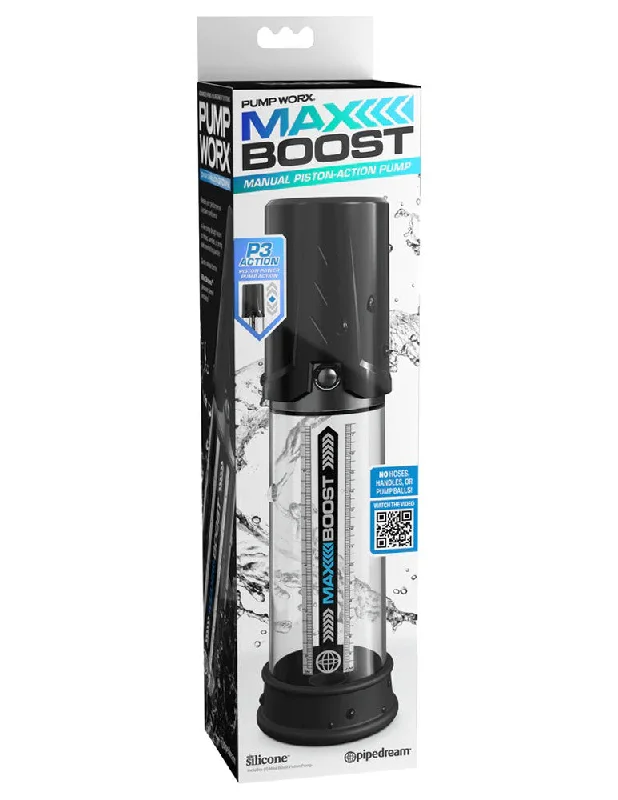 Soft-touch toy masturbator-Pump Worx Max Boost - Black/clear