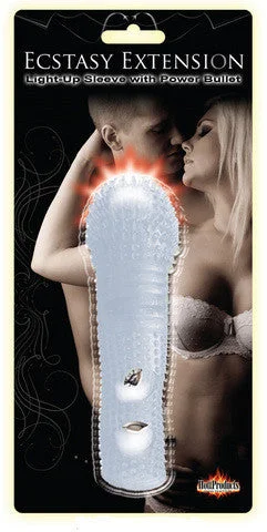 oral sex accessories-Ecstasy Extension - Light Up Sleeve With Bullet - Clear