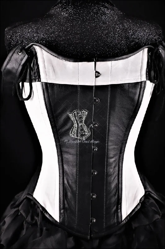 massage vibrator accessories-Leather Overbust Corset; Tulip in Black & White