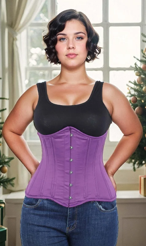 corset for vintage photoshoot-Underbust Plus Size Purple Taffeta Long Corset