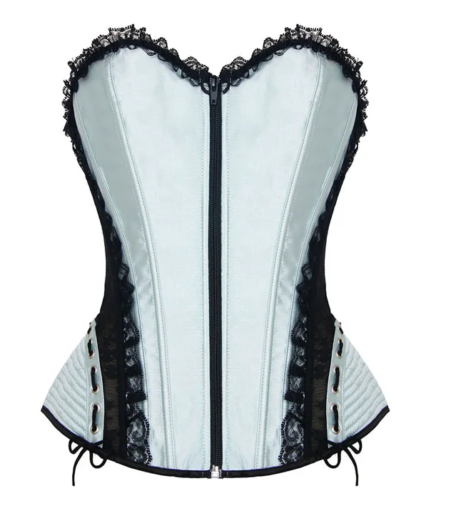 corset for back support-Pale Mint and Black Hip and Zip Detail Corset