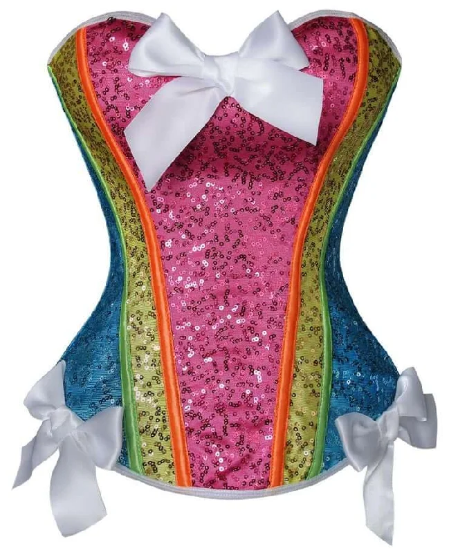 corset with flared design-Rainbow Sequined Corset with Bows