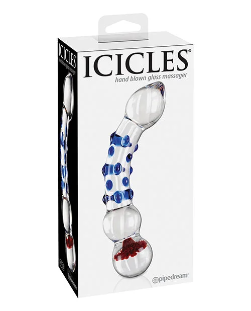 lubricant for polishers-Icicles No. 18 Hand Blown Glass Massager - Clear with Blue Knobs