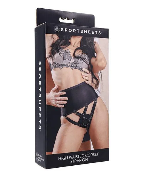 corset with satin ribbons-Sportsheets High Waisted Strap-On Corset - Black