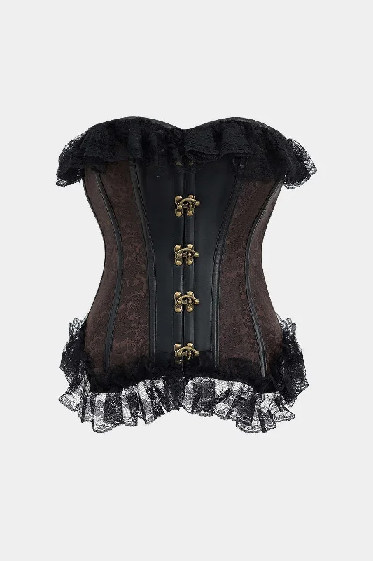 corset for festival costume-Lace Jacquard Metallic Button Strappy Corset Tube Top