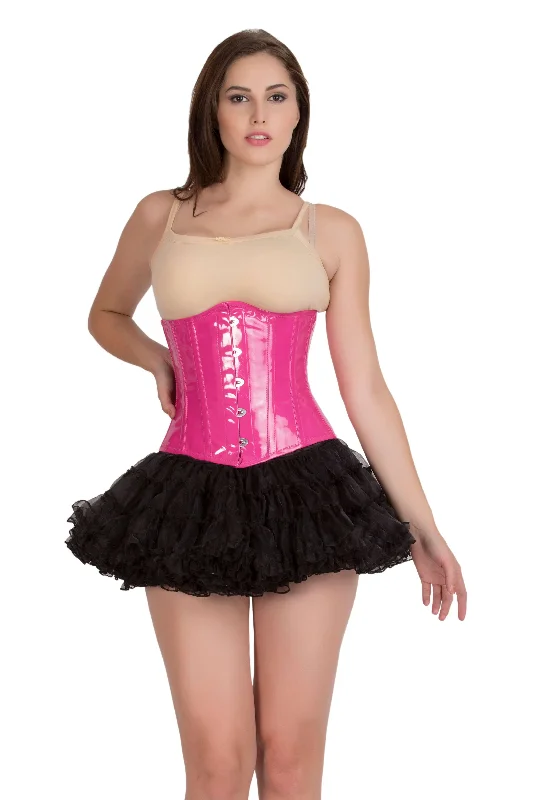 corset for retro prom-Plus Size Pink PVC Leather Gothic Burlesque Waist Training Bustier Underbust Corset Top