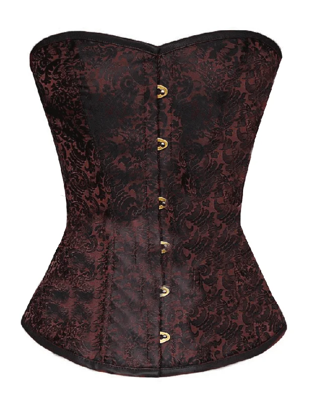 corset with leather hem-Brown Jacquard Corset