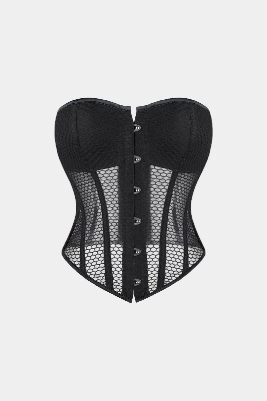 corset with polka dots-Mesh Tie Back Corset Tube Top