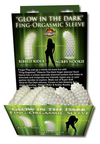 erotic lingerie accessories-Glow-In-The-Dark Fing-Orgasmic Sleeve - Assorted Styles - 24 Pieces Display