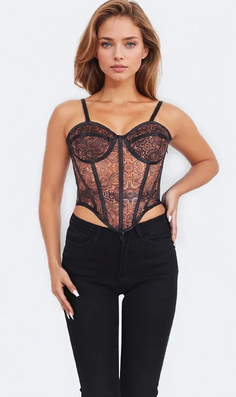 corset with floral overlay-Sallie Overbust Mesh Corset