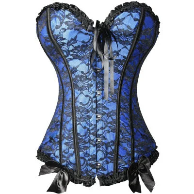 corset with asymmetrical lace-Blue and Black Lace Corset with Bows