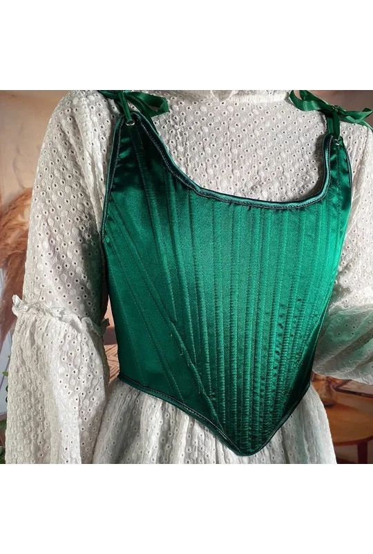 corset style wedding dress-Emerald Green Bandage Corset Top