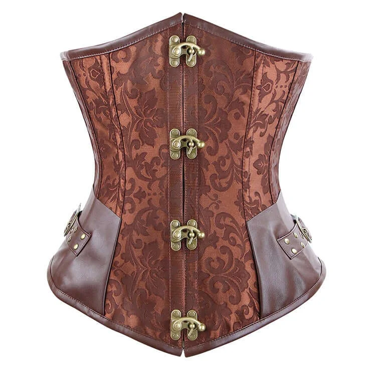 corset with studded accents-Brown Steampunk Underbust Corset