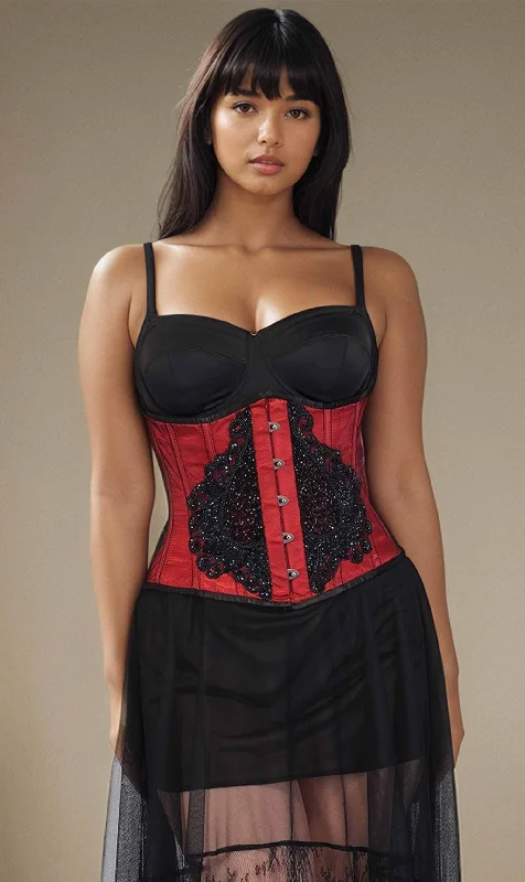 corset with ribbon lacing-Ariah Red Satin Lace Overlay Couture Corset