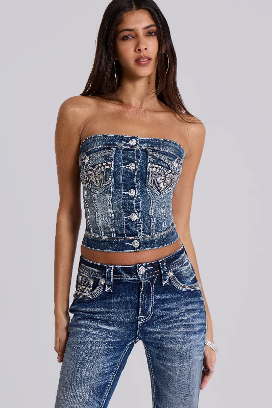 corset for pageant gown-Rock Revival Denim Corset Top