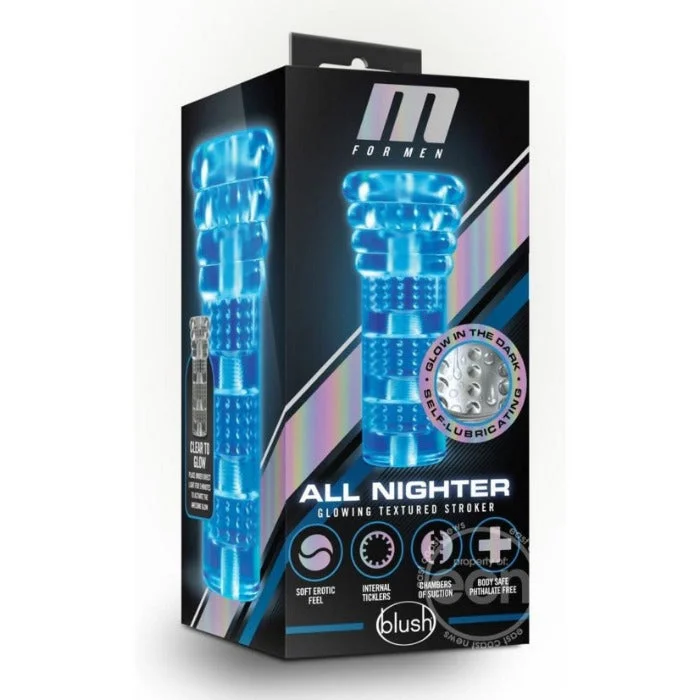 bondage tape set accessories-M For Men ''All Nighter'' Glowing Stroker -Blue