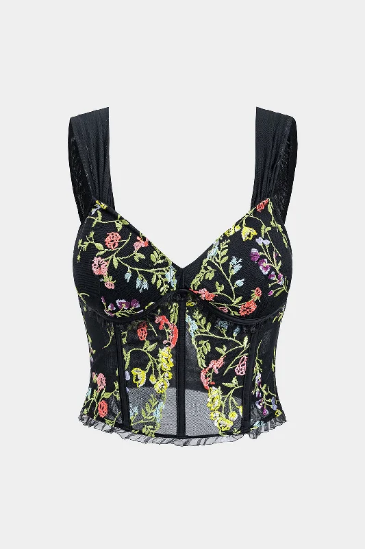 corset for pin-up style-Mesh Embroidery Bustier Corset Slip Cami Top