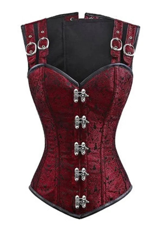 corset for club dress-Deep Red Pirate Steampunk Corset Vest