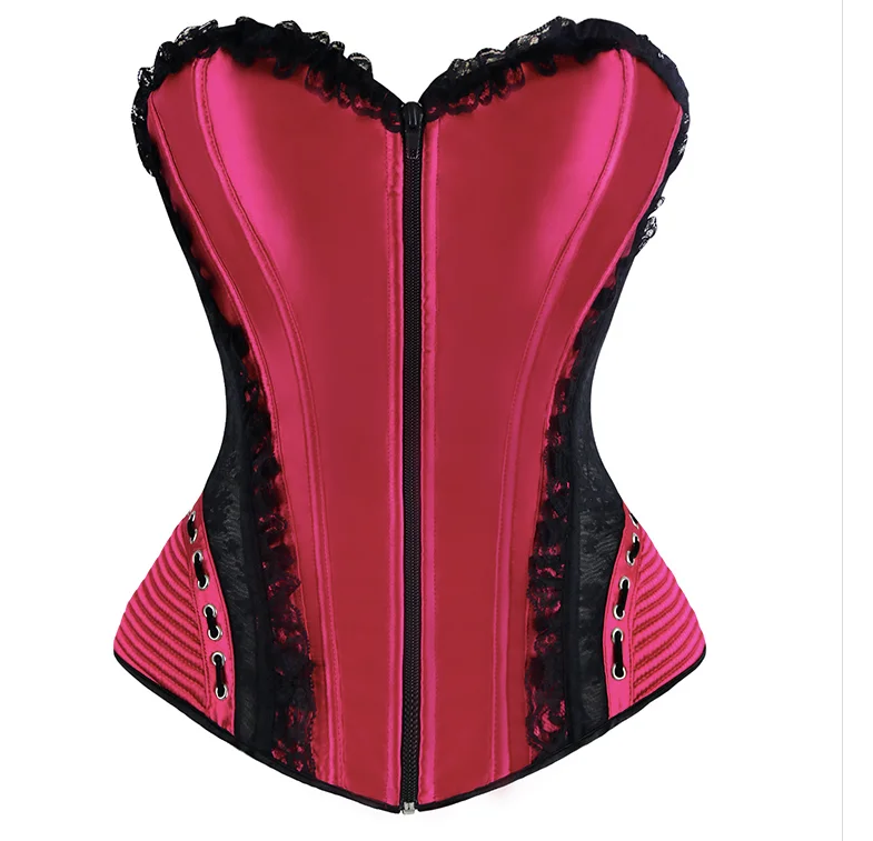 corset for posture correction-Berry Red Zip and Hip Detail Corset