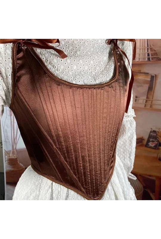 steampunk corset outfit-Brown Bandage Corset Top