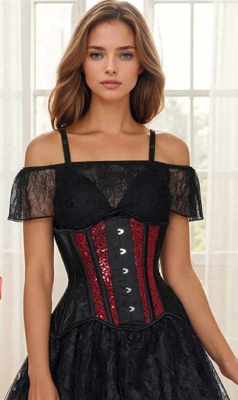 corset with deep V-neck-Launfal Mesh Sequin Corset