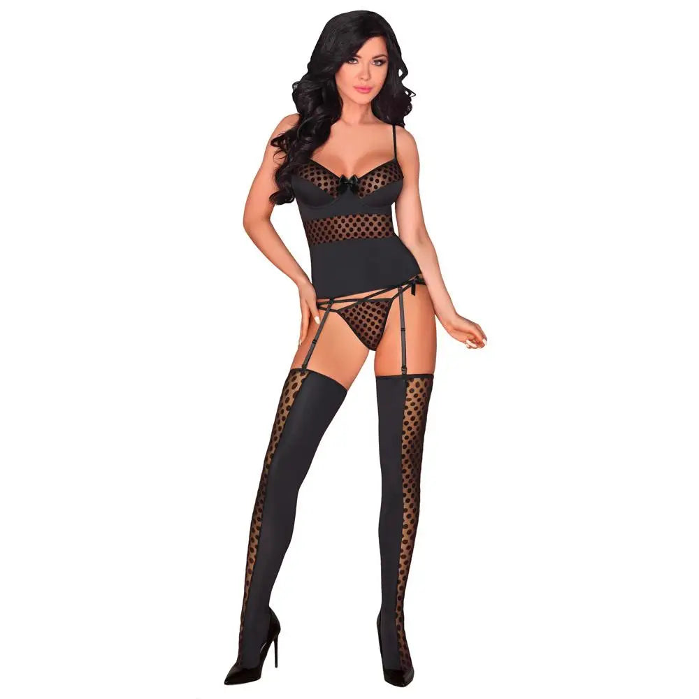 corset with asymmetrical design-Corsetti Sexy Black Matching Corset and G-string with Adjustable Straps