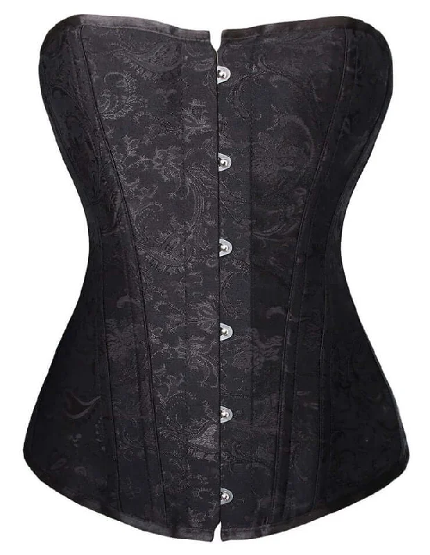 corset for vintage party-Black Steel Jacquard Overbust Corset