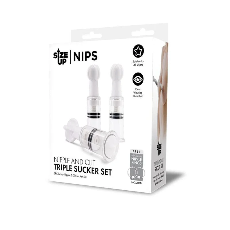 Interactive device masturbator-Size Up Nipple and Clit Triple Sucker Set