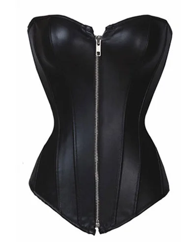 corset with metallic sheen-Black Pleather Zip Corset