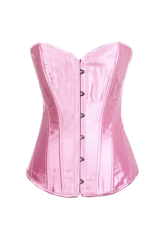 corset with asymmetrical straps-Light Pink Classic Satin Overbust Corset