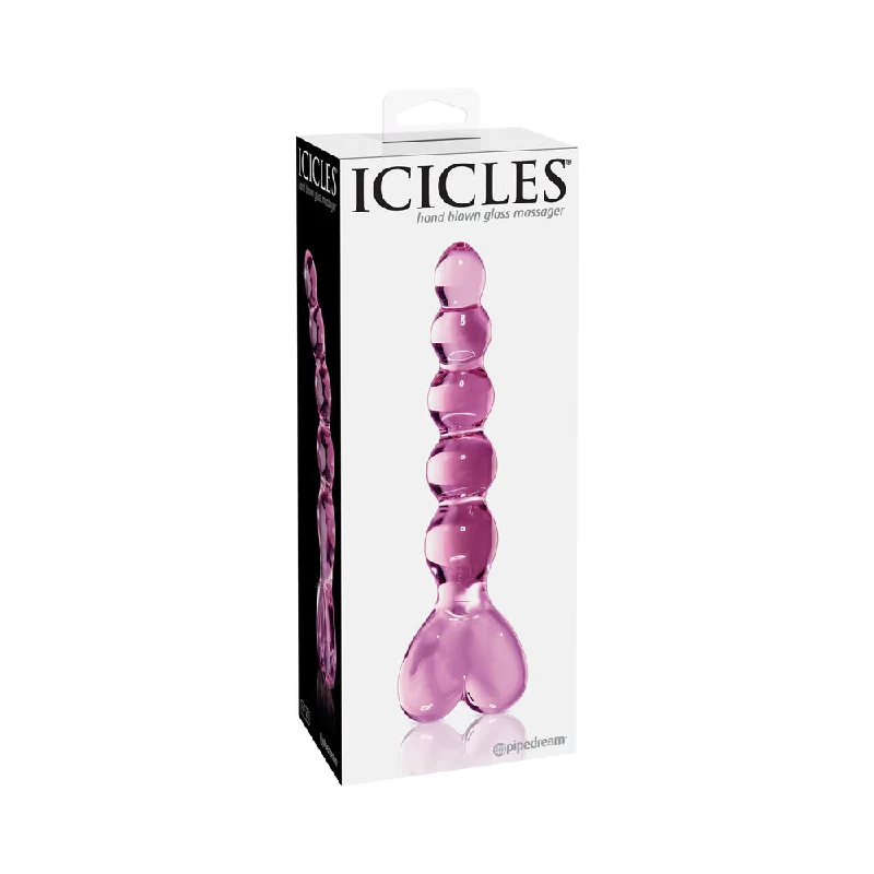 lubricant for wood stoves-Icicles No. 43 Glass Massager with Heart-Shaped Handle Pink